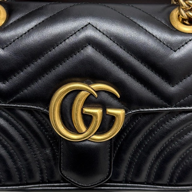 Gucci古馳 黑金Marmont馬蒙22手提單肩斜挎包 有塵袋 尺寸：長22cm-10