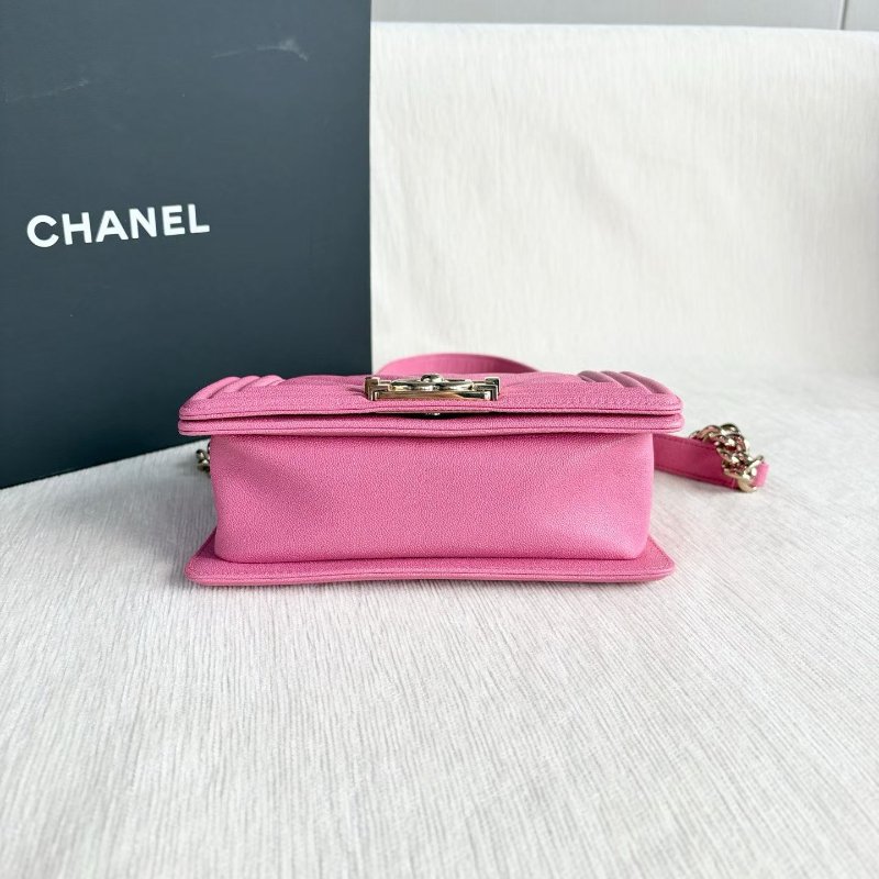 Chanel V紋Leboy小號 粉色金扣 荔枝皮20*13*6 99新配件盒子 塵袋-6