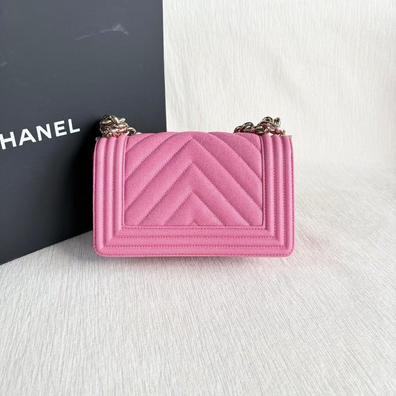 Chanel V紋Leboy小號 粉色金扣 荔枝皮20*13*6 99新配件盒子 塵袋-8