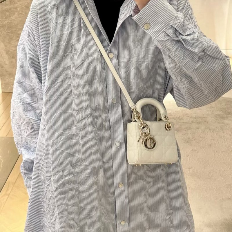 Dior 白金mini黛妃三格 白色金扣 羊皮 成12*11*5 98新配件肩帶 塵袋-0