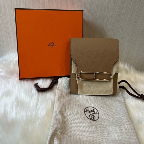 Hermes 愛馬仕 茶色/萊姆（內袋）雙色Roulis Slim 金釦(離櫃全新）