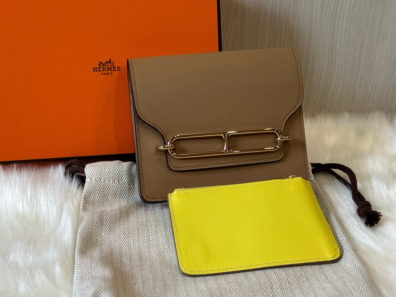 Hermes 愛馬仕 茶色/萊姆（內袋）雙色Roulis Slim 金釦(離櫃全新）-4