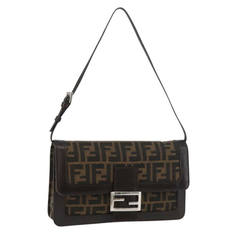 FENDI Zucca帆布Mamma Baguette單肩包 黑色棕色 正品 176746SAV