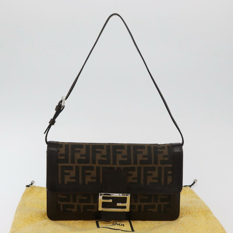 【日本直送】FENDI Zucca帆布Mamma Baguette單肩包 黑色棕色 正品 176746SAV-11