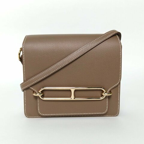 HERMES Roulis豬鼻子19大象灰EC皮W刻淺金扣肩背包