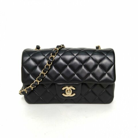CHANEL CF口蓋包大Mini20黑色羊皮晶片開金扣肩背包