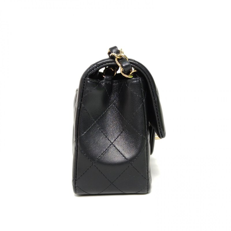 CHANEL CF口蓋包大Mini20黑色羊皮晶片開金扣肩背包-1