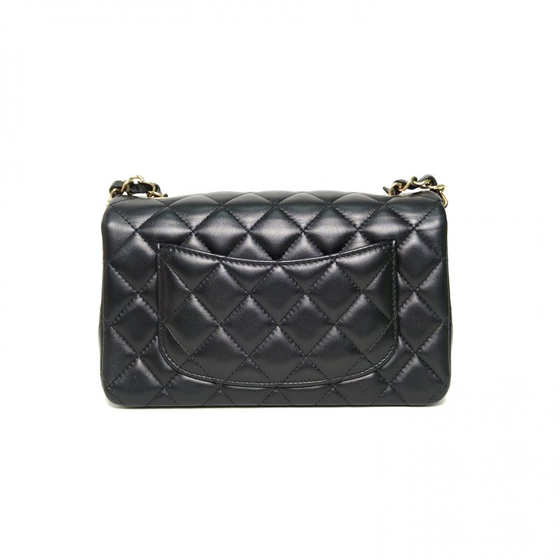CHANEL CF口蓋包大Mini20黑色羊皮晶片開金扣肩背包-2