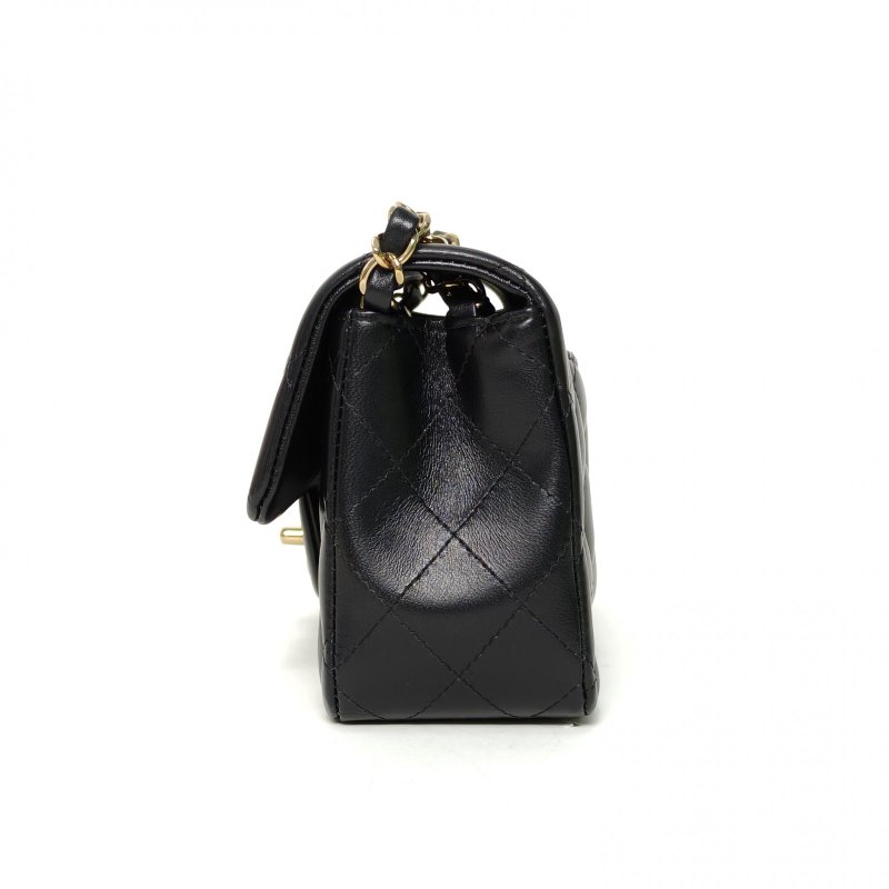 CHANEL CF口蓋包大Mini20黑色羊皮晶片開金扣肩背包-3