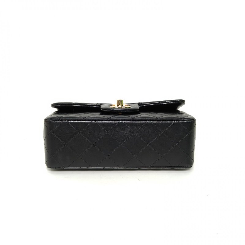 CHANEL CF口蓋包大Mini20黑色羊皮晶片開金扣肩背包-4