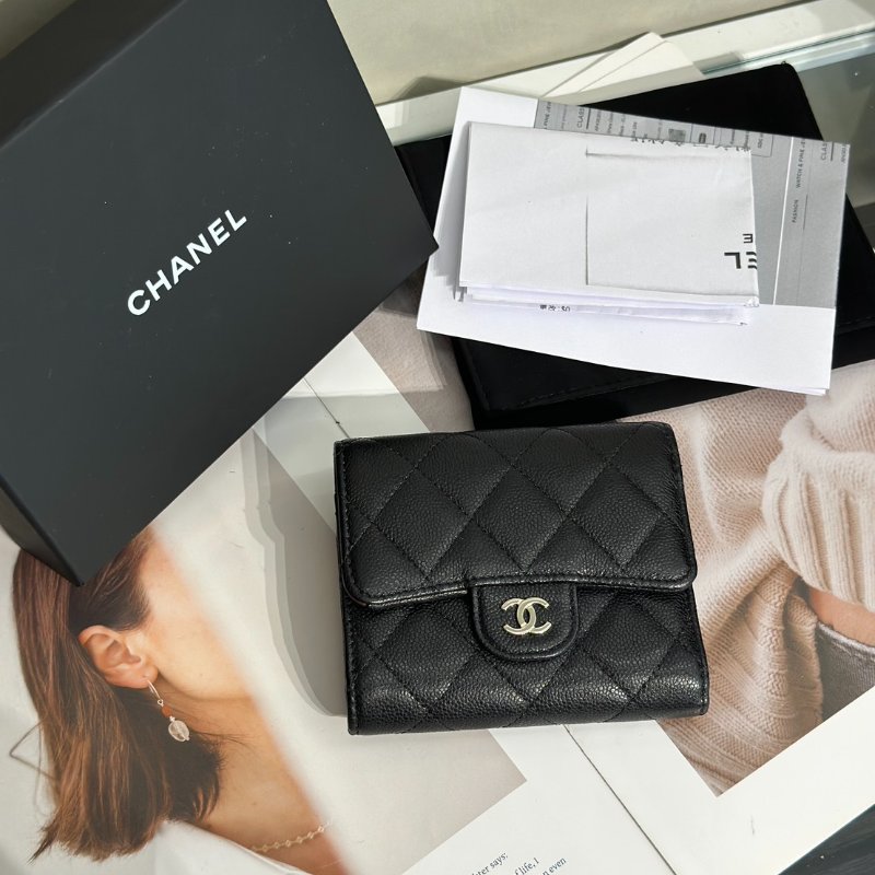 CHANEL 經典口蓋拉鍊零錢袋三折短夾 - 黑金-8
