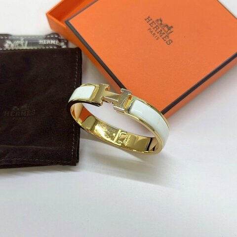 HERMES Clic H白金窄版琺瑯手環