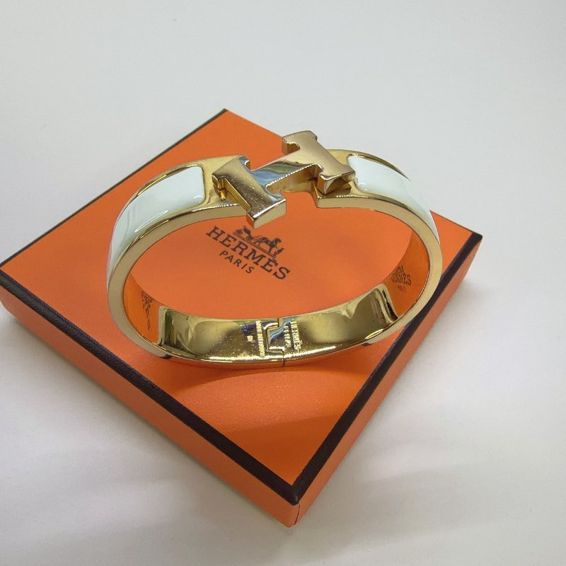 HERMES Clic H白金窄版琺瑯手環-1