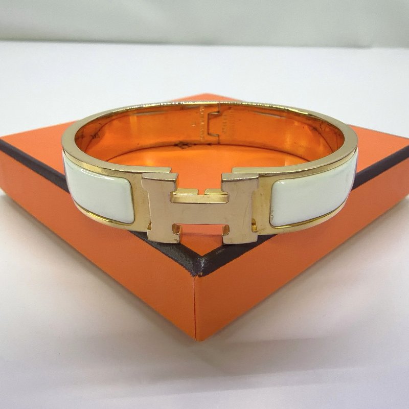 HERMES Clic H白金窄版琺瑯手環-2