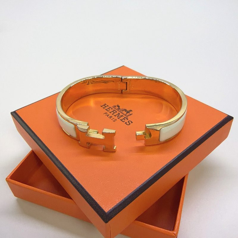 HERMES Clic H白金窄版琺瑯手環-3