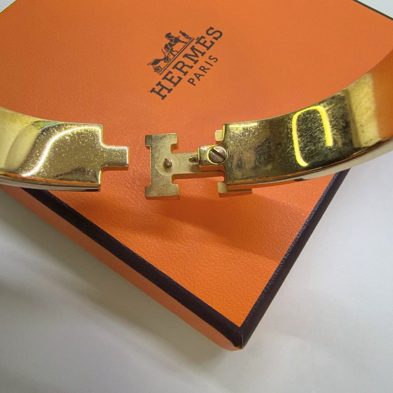 HERMES Clic H白金窄版琺瑯手環-4