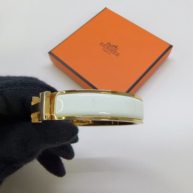 HERMES Clic H白金窄版琺瑯手環-6