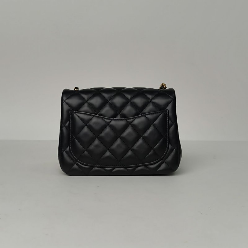 CHANEL CF口蓋包方胖子黑色羊皮晶片金扣金球調節扣肩背包-2