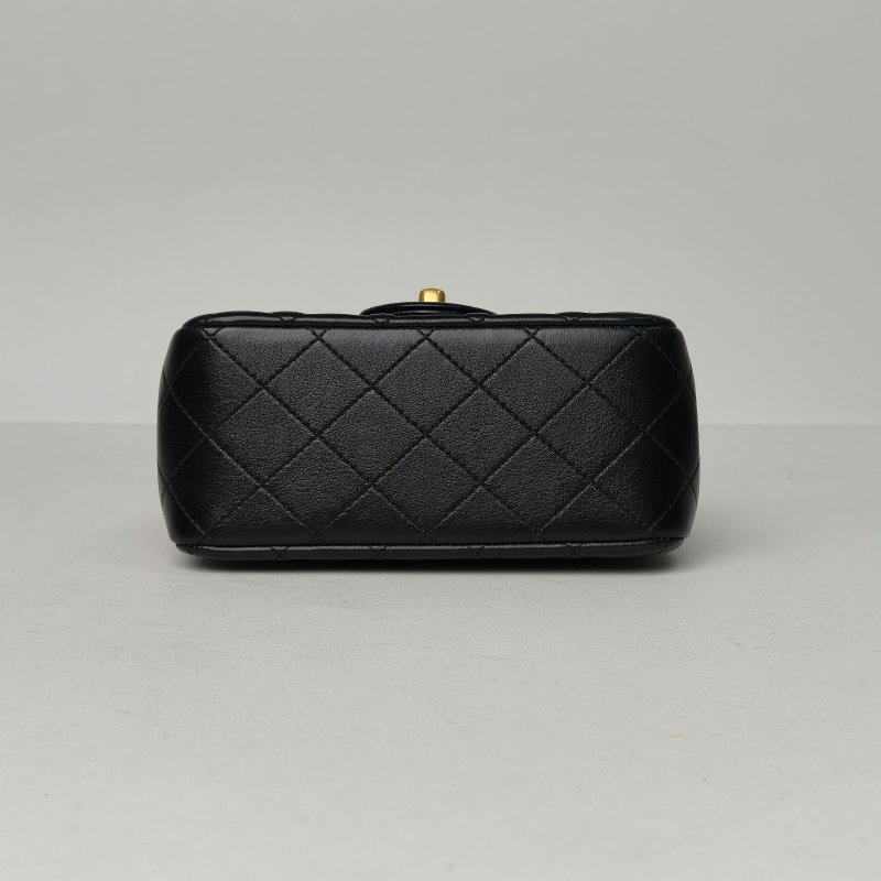 CHANEL CF口蓋包方胖子黑色羊皮晶片金扣金球調節扣肩背包-4