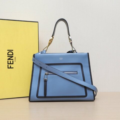 FENDI 藍色牛皮金銀扣runaway托特肩背包