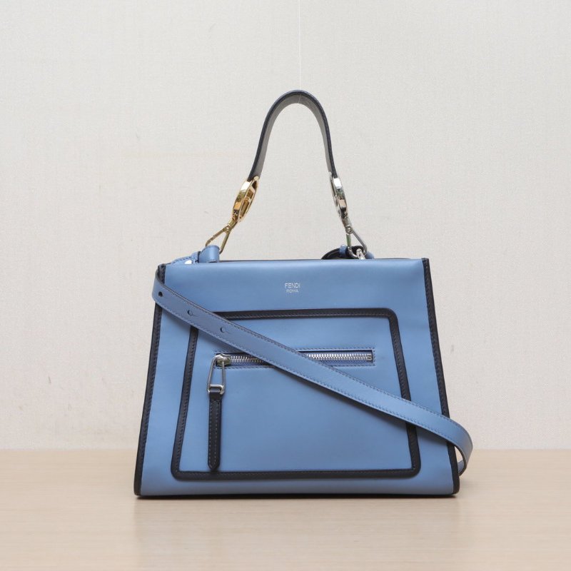 FENDI 藍色牛皮金銀扣runaway托特肩背包-1