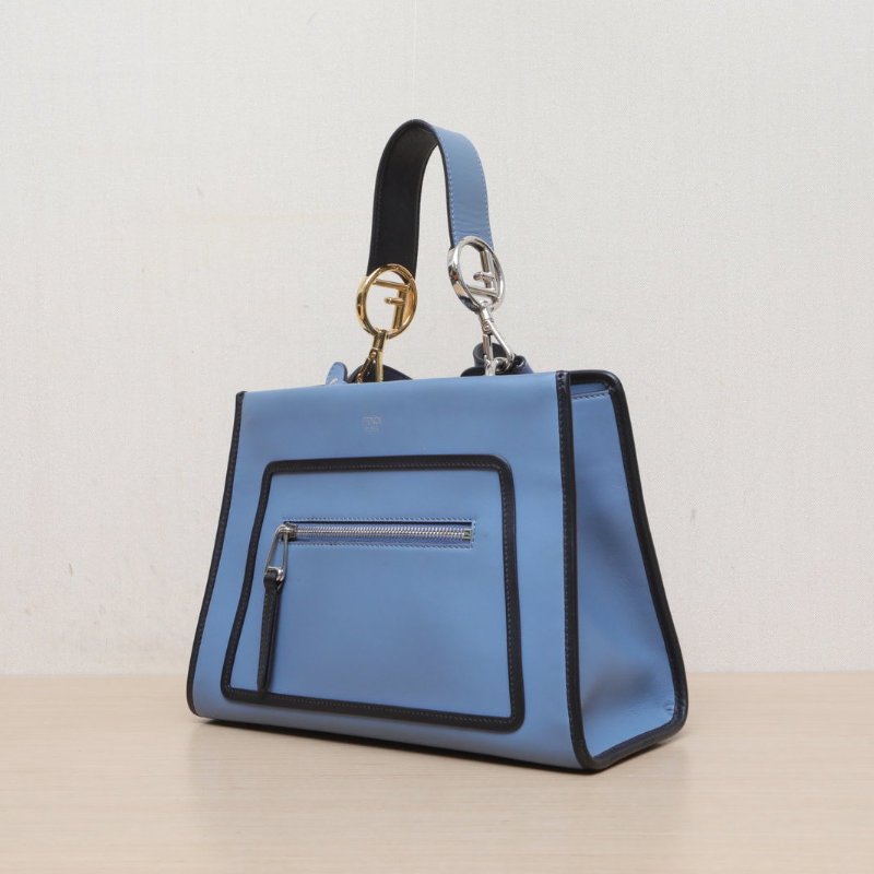 FENDI 藍色牛皮金銀扣runaway托特肩背包-4