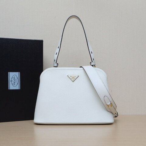 PRADA 白色牛皮matinee貝殼包大號肩背包