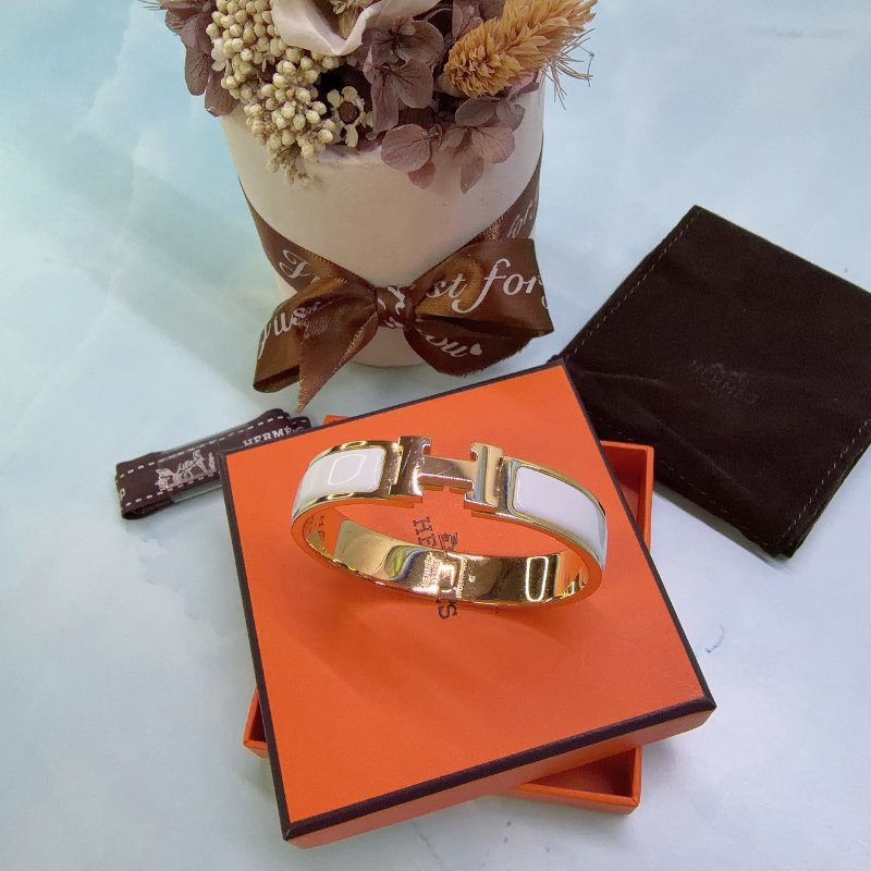 HERMES Clic H經典白金窄版琺瑯手環-0