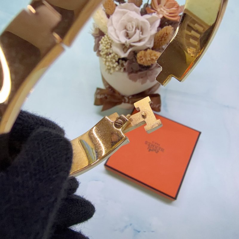 HERMES Clic H經典白金窄版琺瑯手環-2