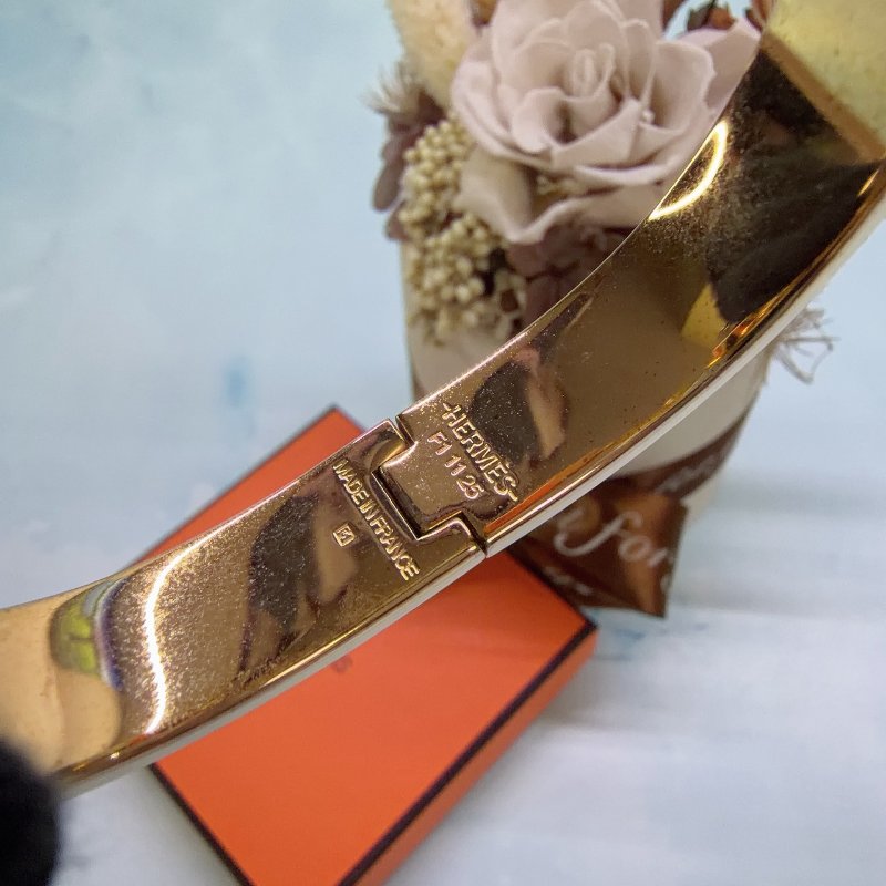 HERMES Clic H經典白金窄版琺瑯手環-3