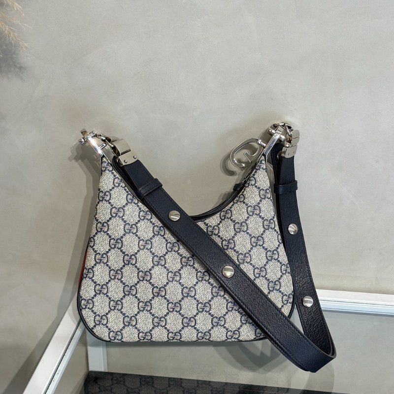 GUCCI Attache帆布斜背包 - 小號藍-5