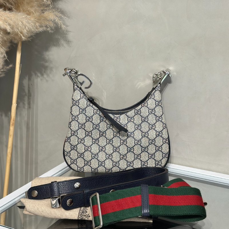 GUCCI Attache帆布斜背包 - 小號藍-14