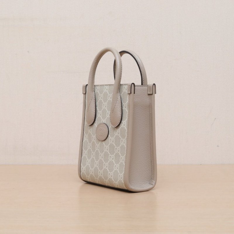 GUCCI GGRetro皮標LOGO迷你托特包老花PVC肩背包-4