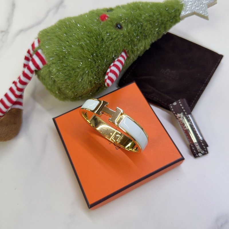 HERMES Clic H白金細版琺瑯手環-0