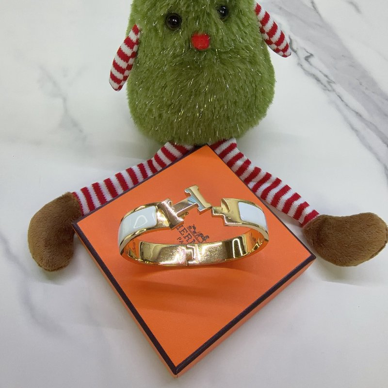 HERMES Clic H白金細版琺瑯手環-1