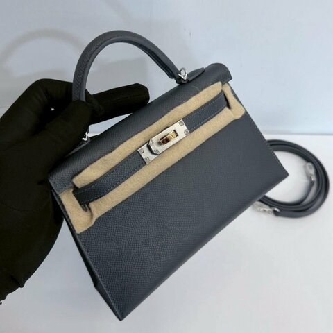 Hermes Mini Kelly 二代 石板灰 鴛鴦釦 99新閒置 全配K刻/ HD.J