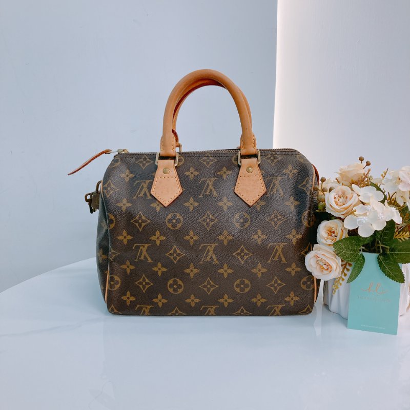 MS0639 Louis Vuitton 路易威登 枕頭包 帆布塗層 經典老花紋 金扣 Speedy 25 Canvas Monogram x GHW-1