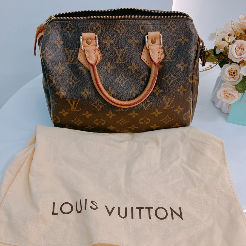 MS0639 Louis Vuitton 路易威登 枕頭包 帆布塗層 經典老花紋 金扣 Speedy 25 Canvas Monogram x GHW-19
