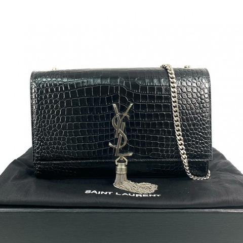 △ SAINT LAURENT 聖羅蘭 Black Crocodile Embossed Calfskin Kate Shoulder Bag 黑色鰐魚壓紋小牛皮肩背包 GAB354119-267008315