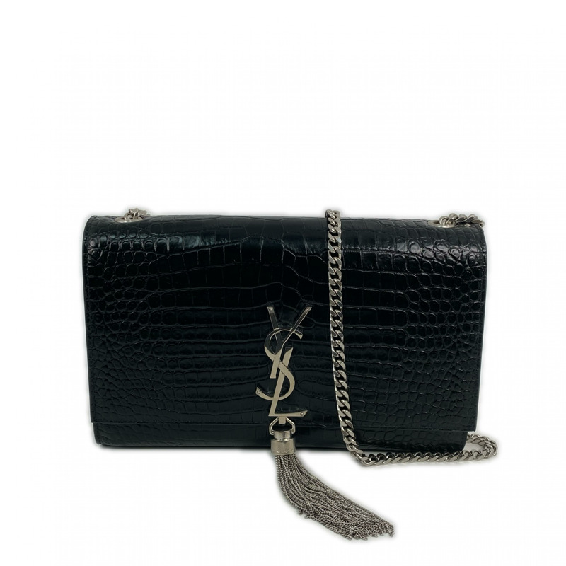 △ SAINT LAURENT 聖羅蘭 Black Crocodile Embossed Calfskin Kate Shoulder Bag 黑色鰐魚壓紋小牛皮肩背包 GAB354119-267008315-1