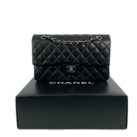 △ CHANEL 香奈兒 Black Lambskin CF25 Silver Tone Metal Classic Double Flap No.14 Chain Shoulder Bag 黑色小羊皮CF25銀色金屬No.14鎖鏈肩背包 A01112-267008532