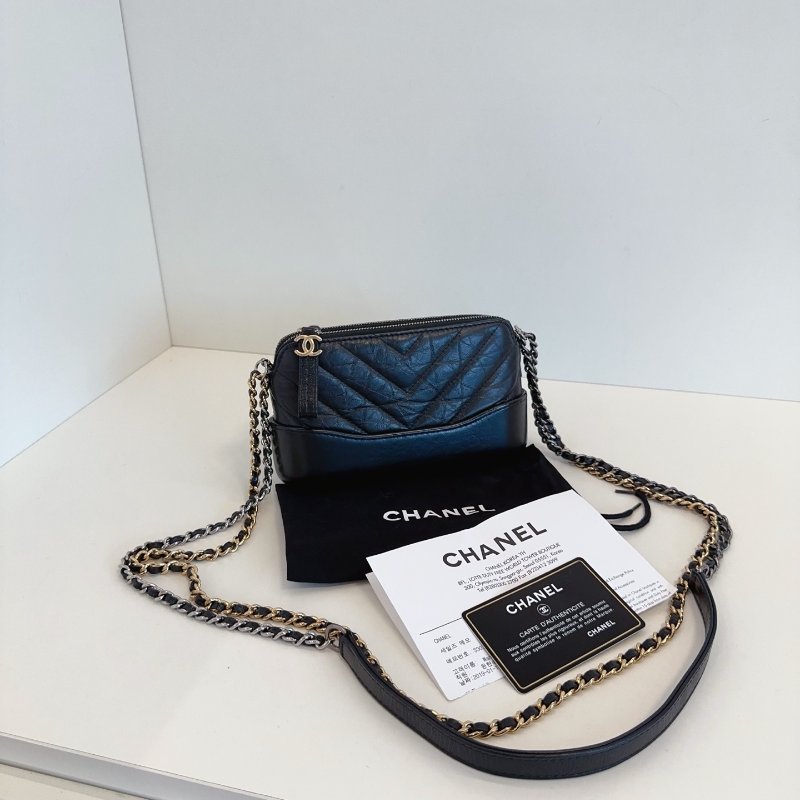 香奈兒/Chanel 黑色金扣 流浪V紋woc鏈條包-0