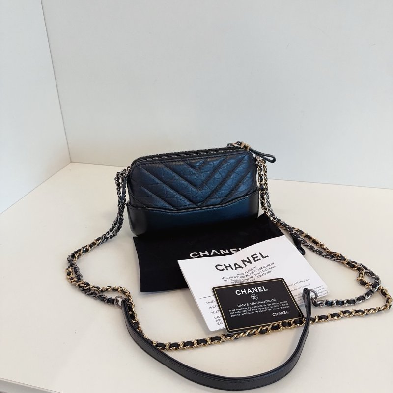 香奈兒/Chanel 黑色金扣 流浪V紋woc鏈條包-1