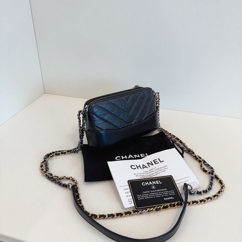香奈兒/Chanel 黑色金扣 流浪V紋woc鏈條包-2