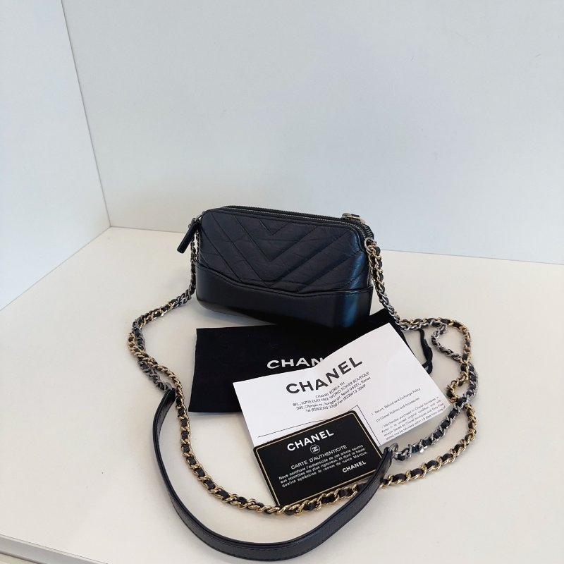 香奈兒/Chanel 黑色金扣 流浪V紋woc鏈條包-3