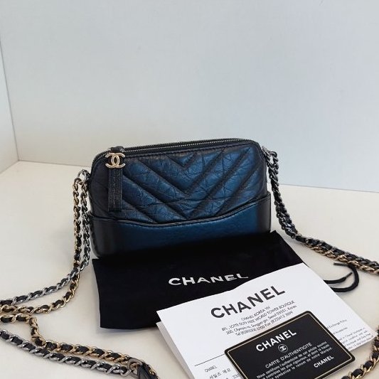 香奈兒/Chanel 黑色金扣 流浪V紋woc鏈條包-5