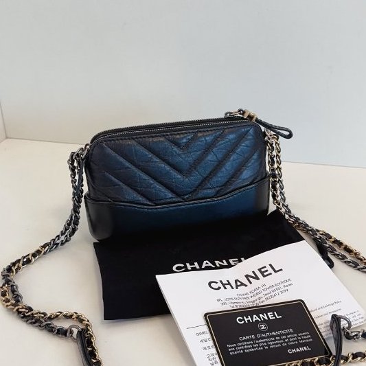 香奈兒/Chanel 黑色金扣 流浪V紋woc鏈條包-6