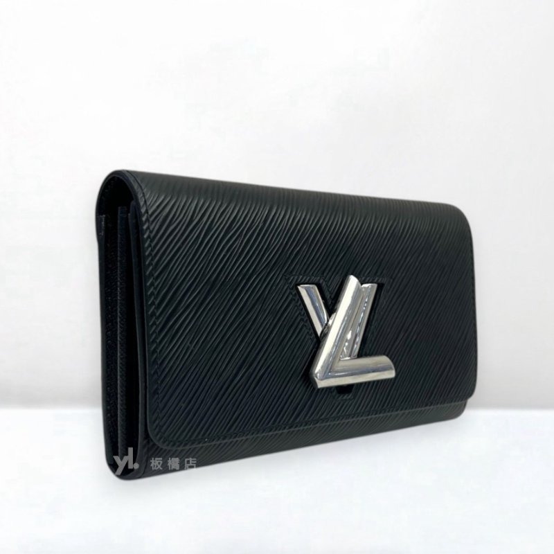 S5447-LV Twist翻轉銀釦EPI黑牛皮長夾M68309-1