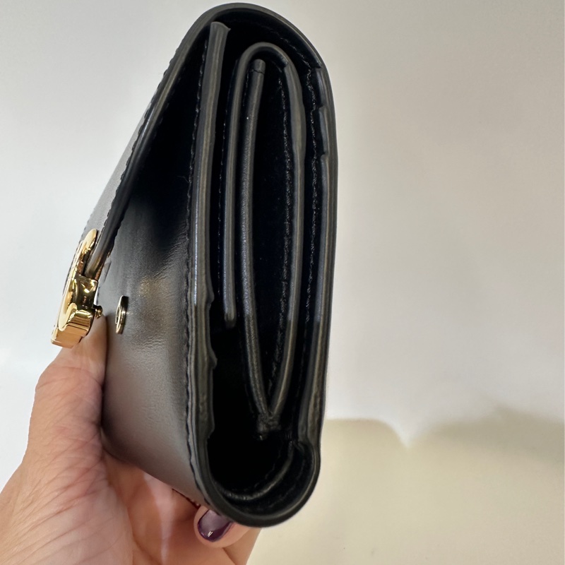 Celine 黑滑面牛皮凱旋門三折短夾-1