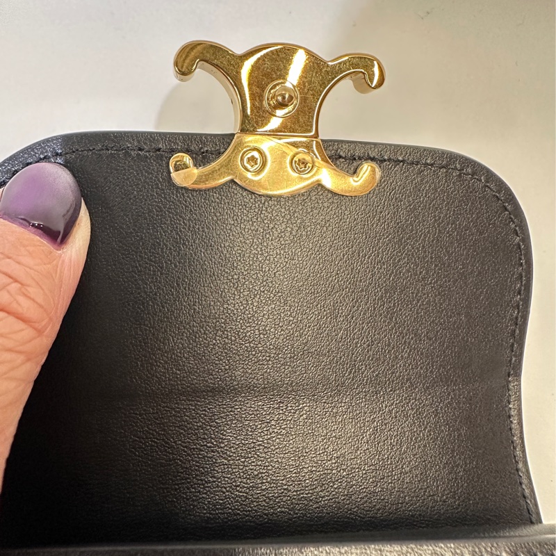 Celine 黑滑面牛皮凱旋門三折短夾-7